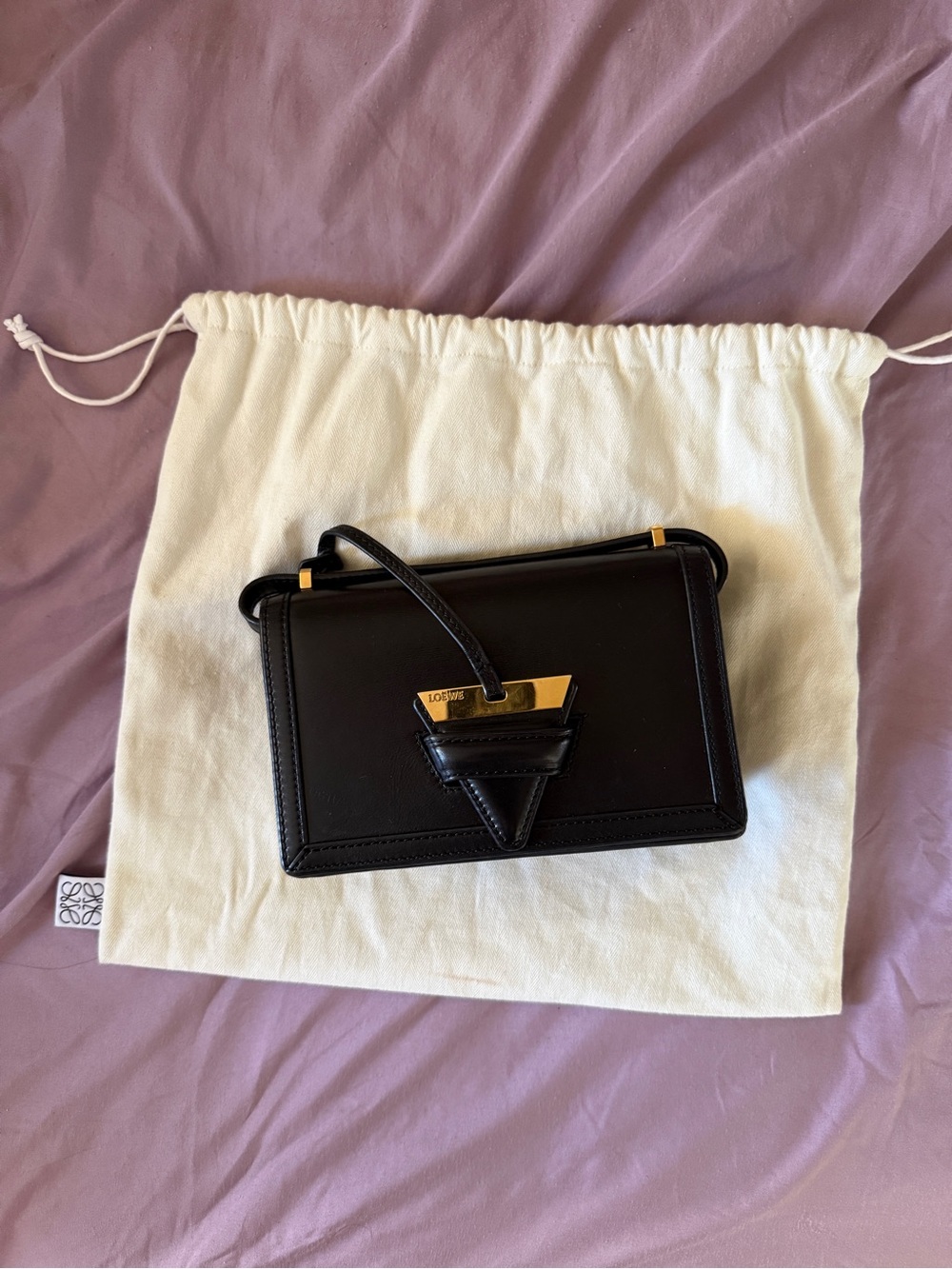 Loewe Barcelona Black Leather Crossbody Bag with Gold Hardware